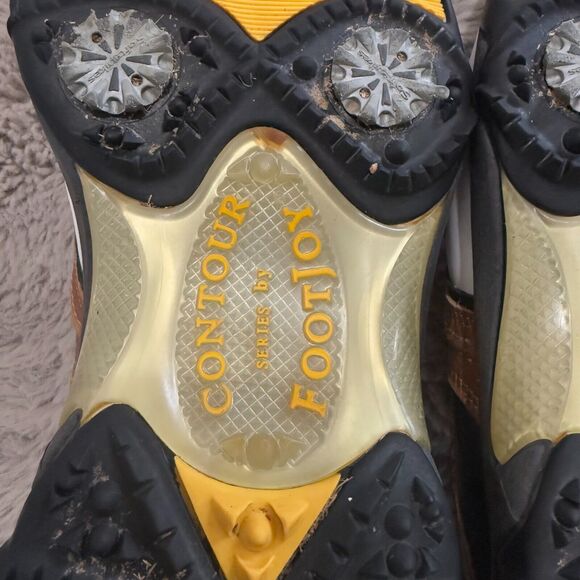 FootJoy Contour Series Golf Shoes Men’s Size 11W Brown & White Leather Cleats - Picture 9 of 10